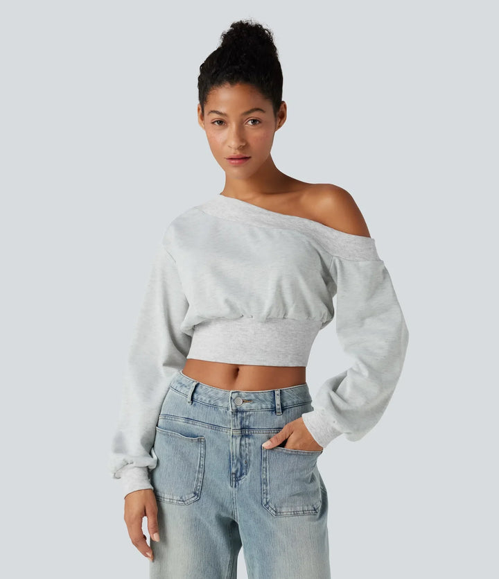 One-shoulder Long Sleeve Cropped Casual Sweatshirt