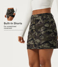 High Waisted Camo 2-in-1 A Line Mini Casual Skirt with Pocket