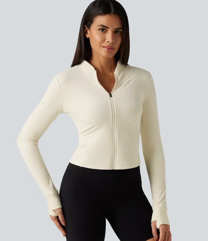 Stand Collar Long Sleeve Thumb Hole Yoga Jacket