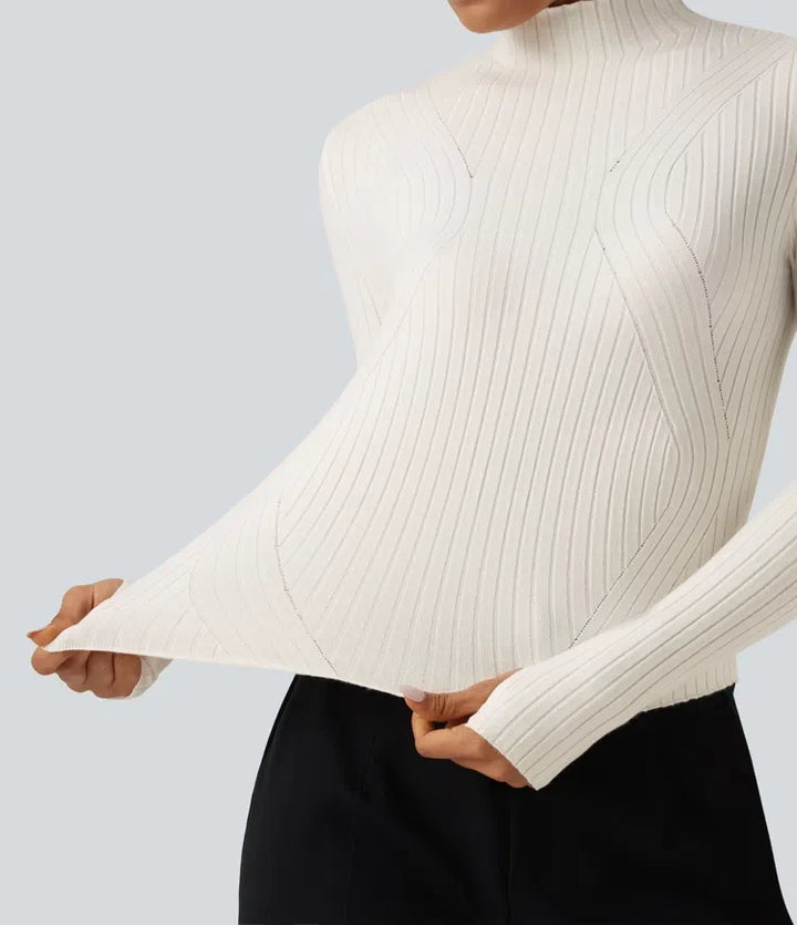 Mock Neck Long Sleeve Slim Work Sweater with Thumbholes