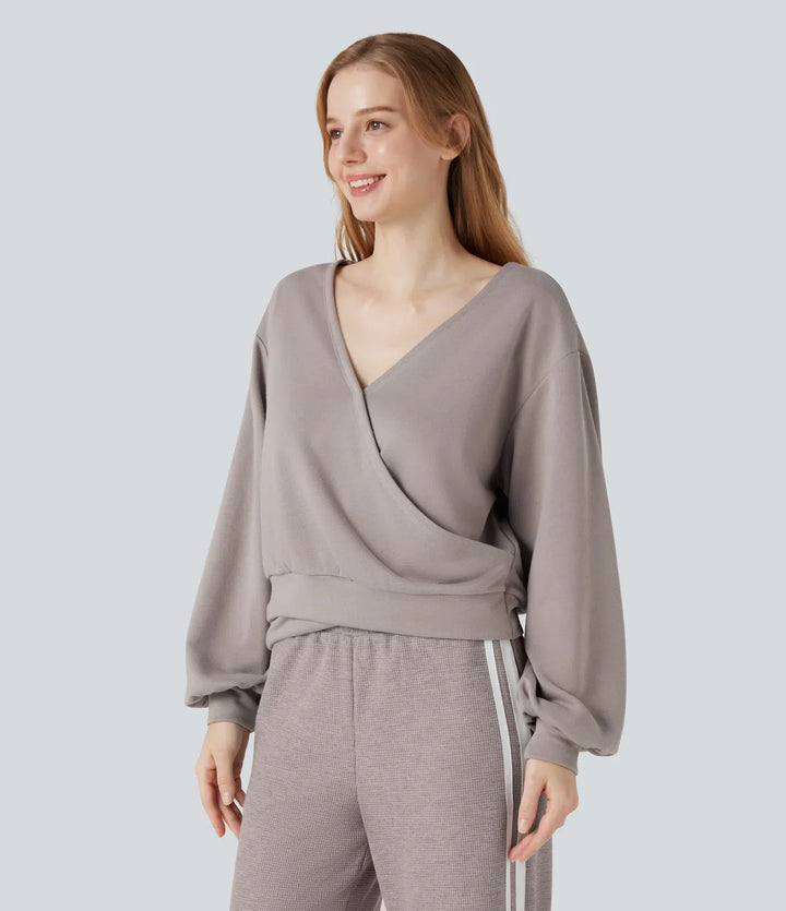 V Neck Long Sleeve Casual Sweatshirt