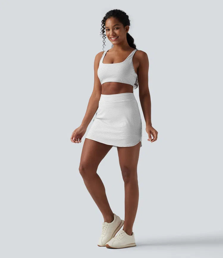 High Waisted Stripes 2-in-1 Bodycon Mini Golf Skirt with Pockets