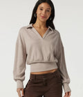Ribbed Knit Lapel Long Sleeve Casual Top
