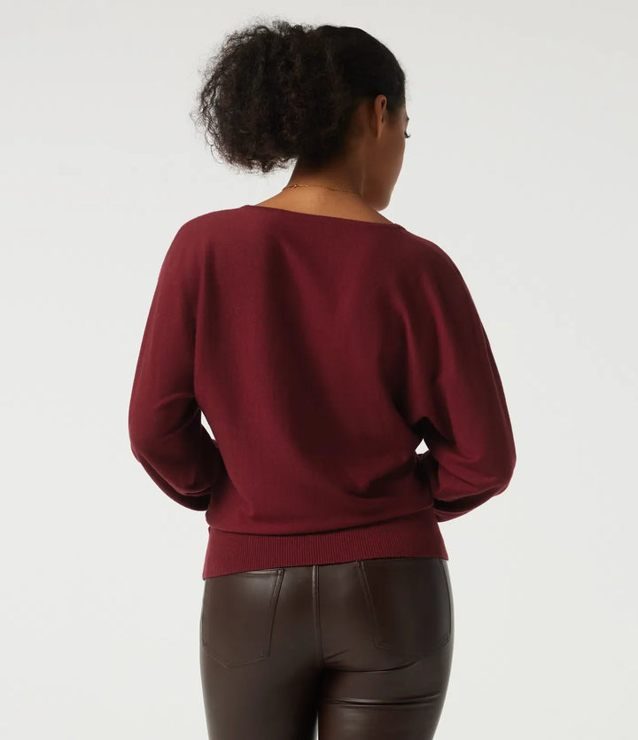 V Neck Batwing Long Sleeve Casual Sweater with Thumbholes