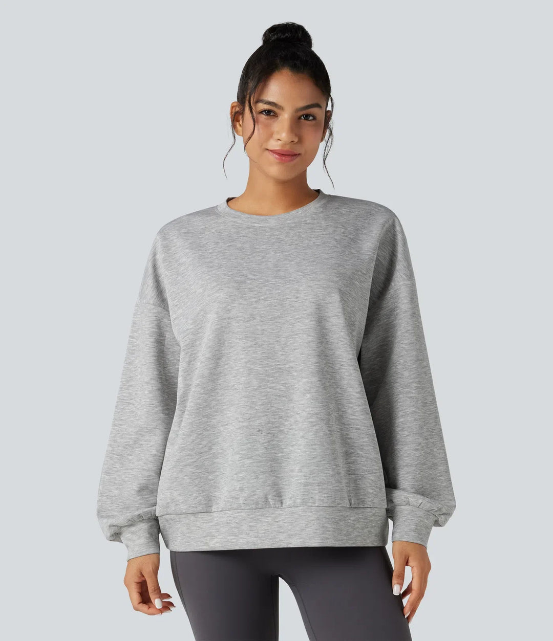 Round Neck Long Sleeve Relaxed Casual Sweatshirt with Pockets