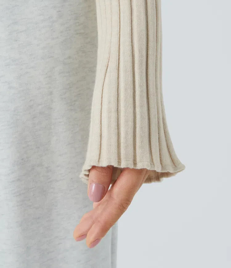 Round Neck Long Sleeve Frill Casual Sweater