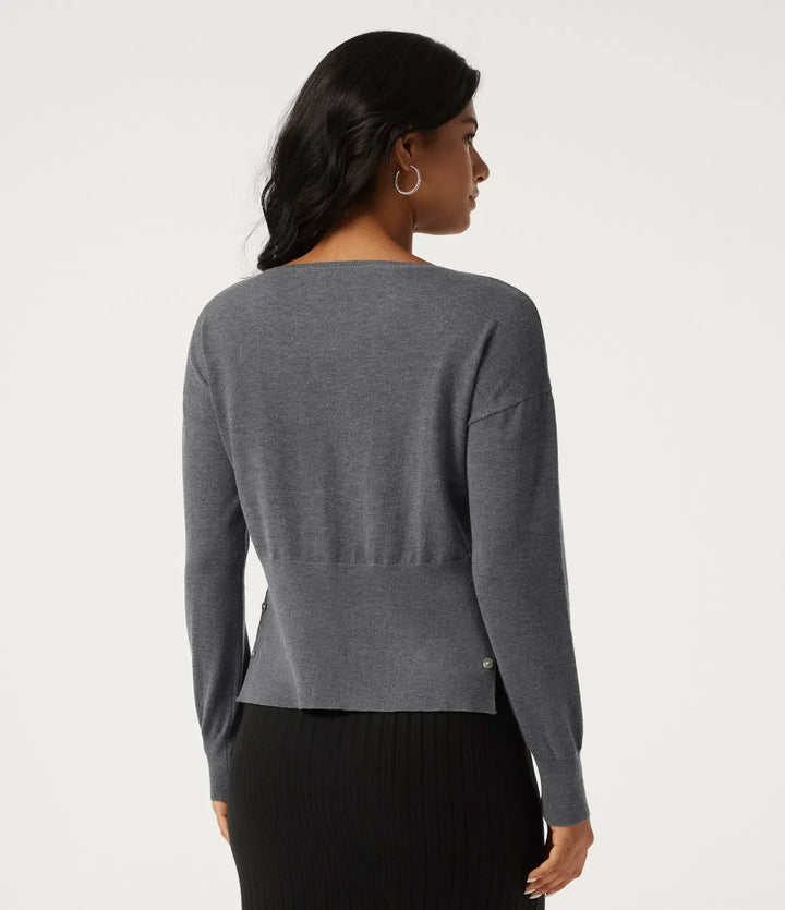 Boat Neck Long Sleeve Asymmetric Casual Sweater