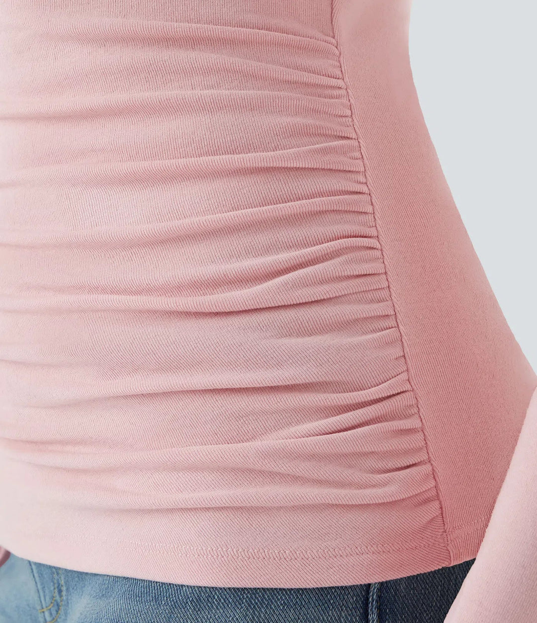 Funnel Neck Long Sleeve Ruched Skinny Thermal Casual Top