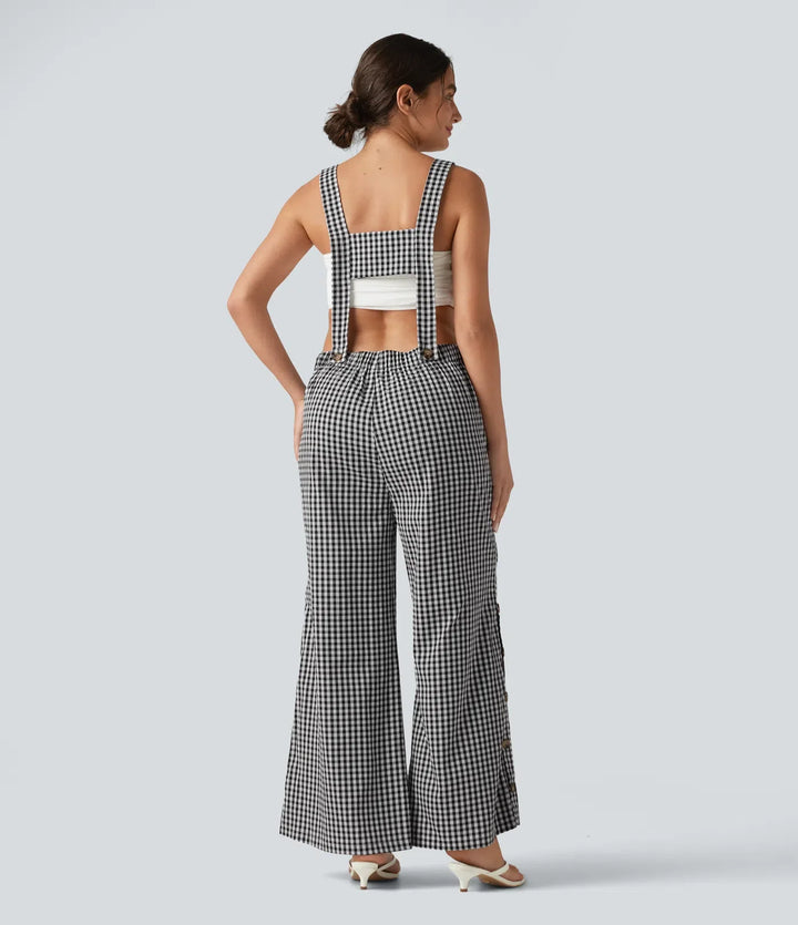 Adjustable Straps Gingham Casual Baggy Overalls with Pockets-Easy Peezy