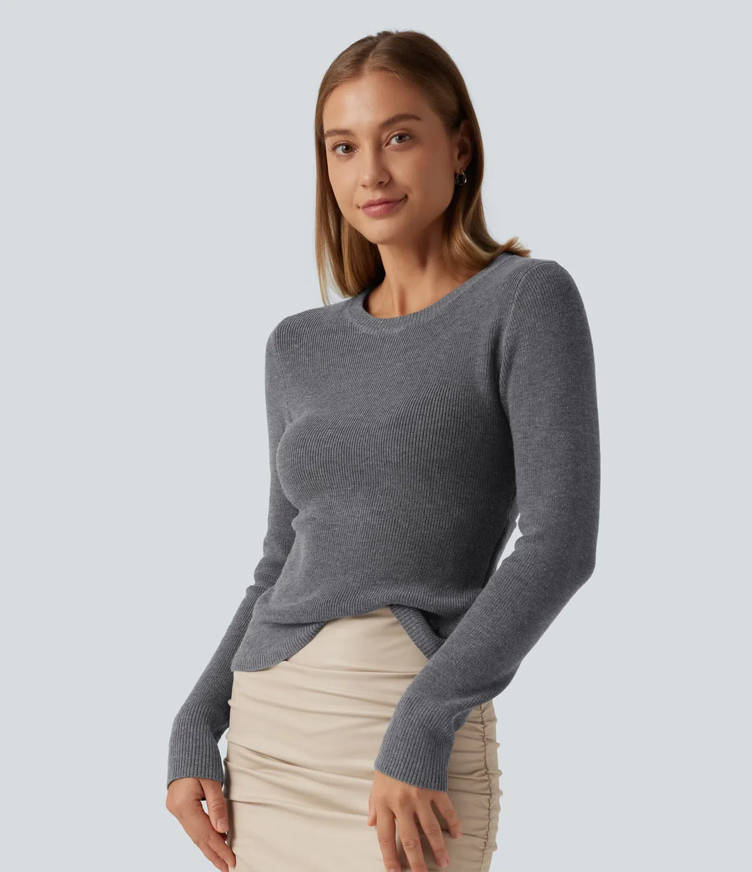 Round Neck Long Sleeve Cut Out Crossover Casual Sweater