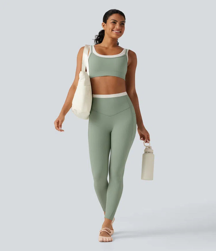 Halara UltraSculpt High Waisted Tummy Control Color Block Skinny Yoga Leggings with Pockets