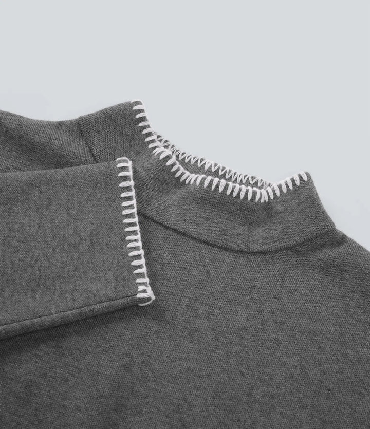 Stand Collar Long Sleeve Crochet Work Sweater