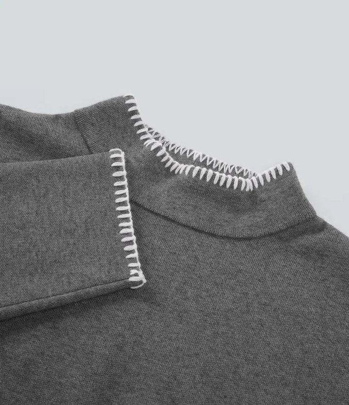 Stand Collar Long Sleeve Crochet Work Sweater