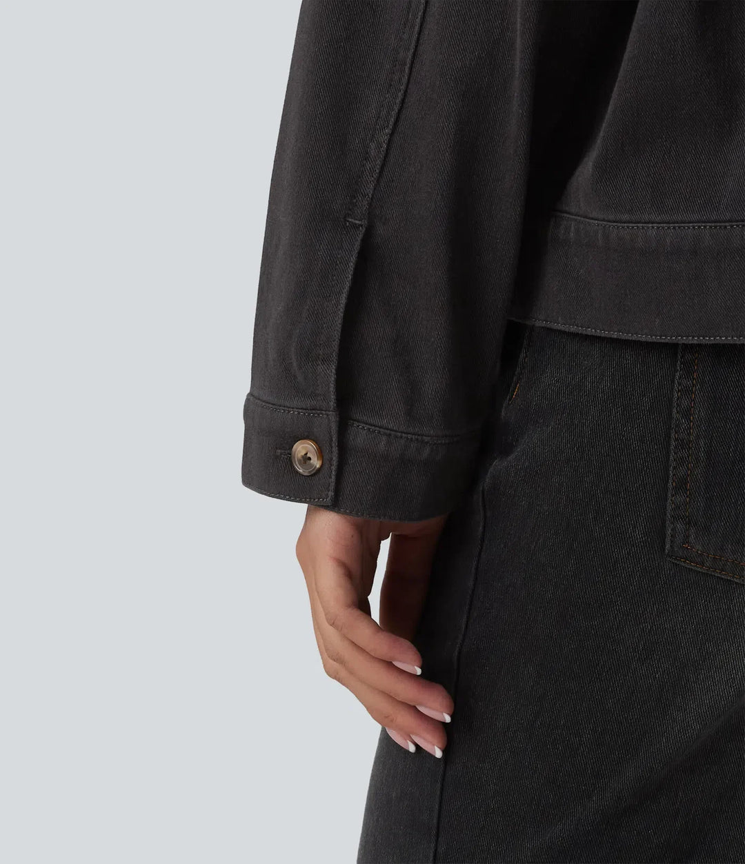 Halara Flex Round Neck Long Sleeve Denim Casual Jacket with Pockets