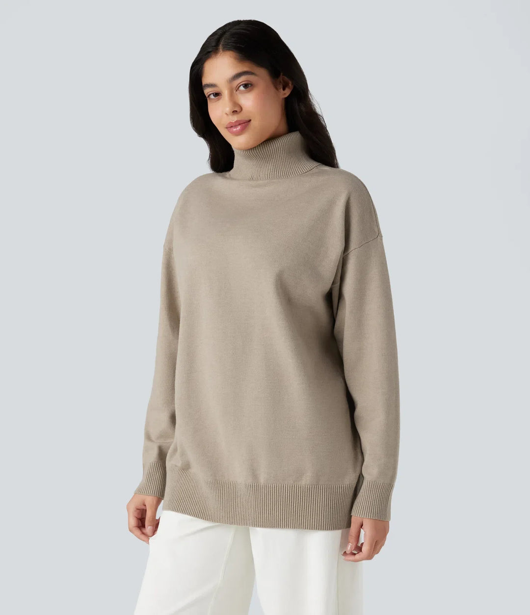 High Neck Long Sleeve Work Sweater-Front and Back Wearable