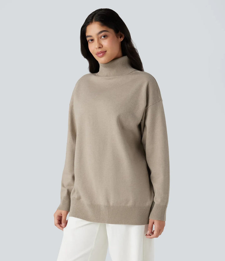 High Neck Long Sleeve Work Sweater-Front and Back Wearable