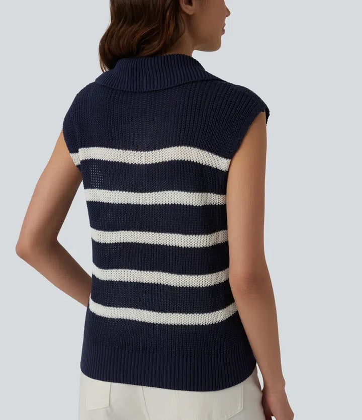 Half Zip Sleeveless Stripe Casual Sweater
