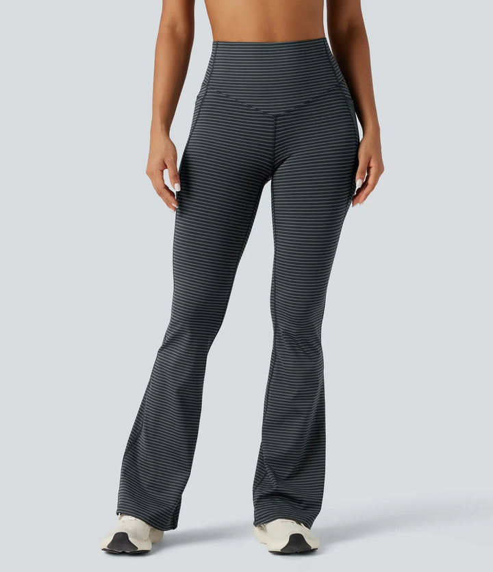 High-waisted Tummy Control Striped Yoga Bootcut Legging with Pockets