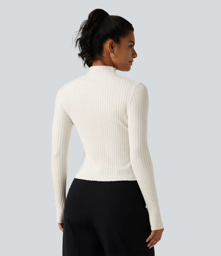 Mock Neck Long Sleeve Slim Work Sweater with Thumbholes