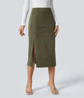 High Waisted Hem Midi Corduroy Casual Skirt