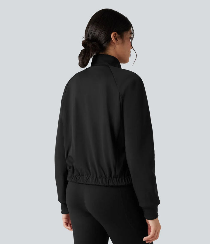 Reversible High Neck Long Sleeve Fleece Hiking Jacket with Pockets (Two Looks in One)