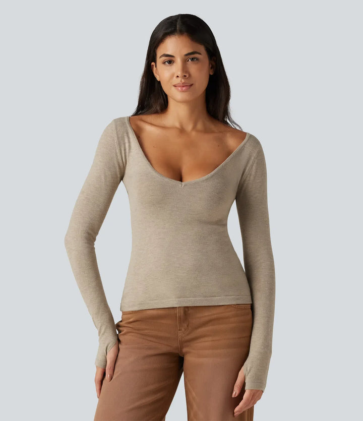 V Neck Long Sleeve Slim Casual Sweater