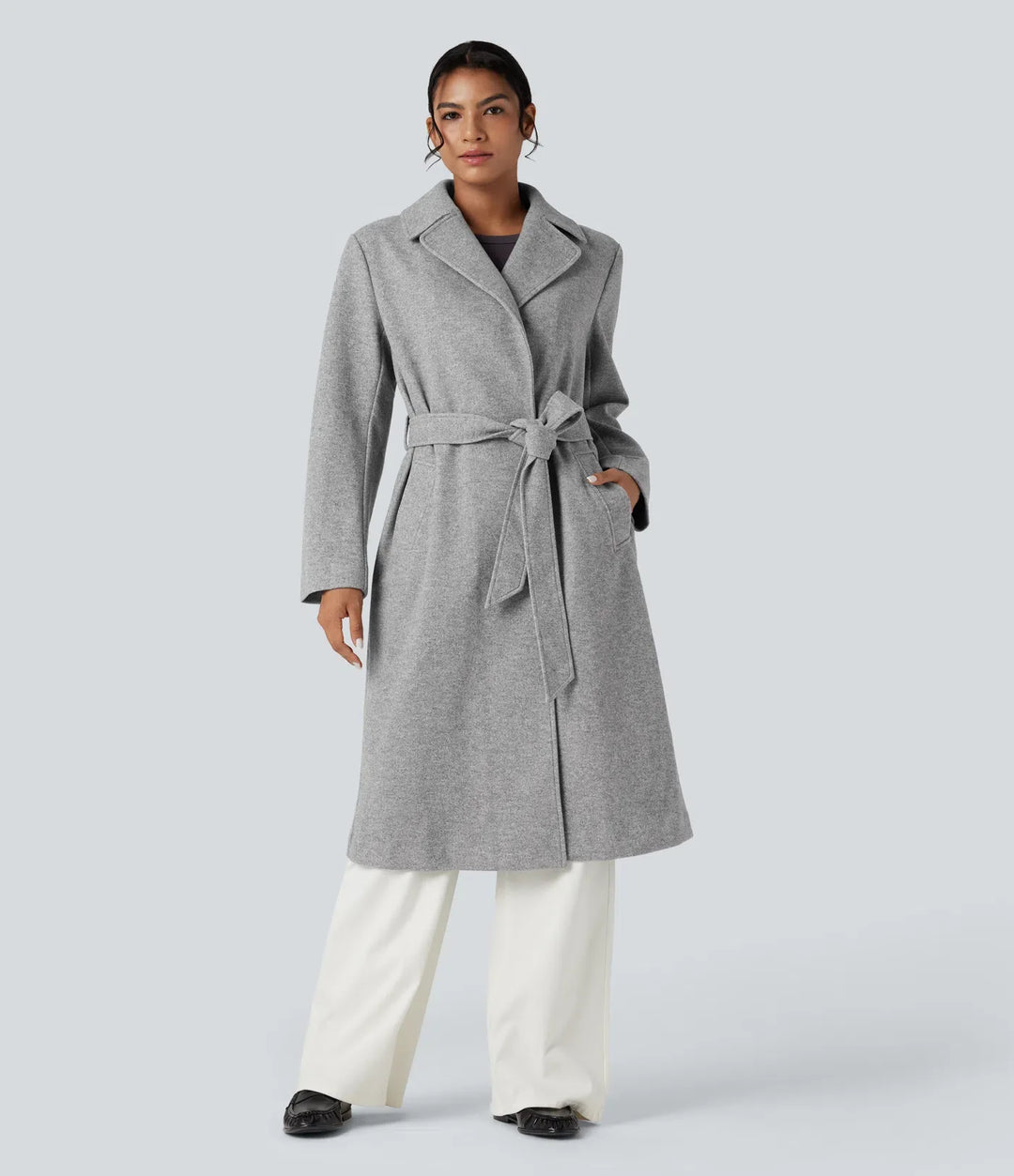 Long Sleeve Belted Longline Fleece Casual Coat with Pockets