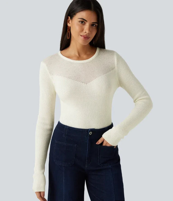 Round Neck Long Sleeve 2-in-1 Slim Casual Sweater