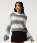 Boat Neck Flounce Long Sleeve Rolled Hem Casual Sweater