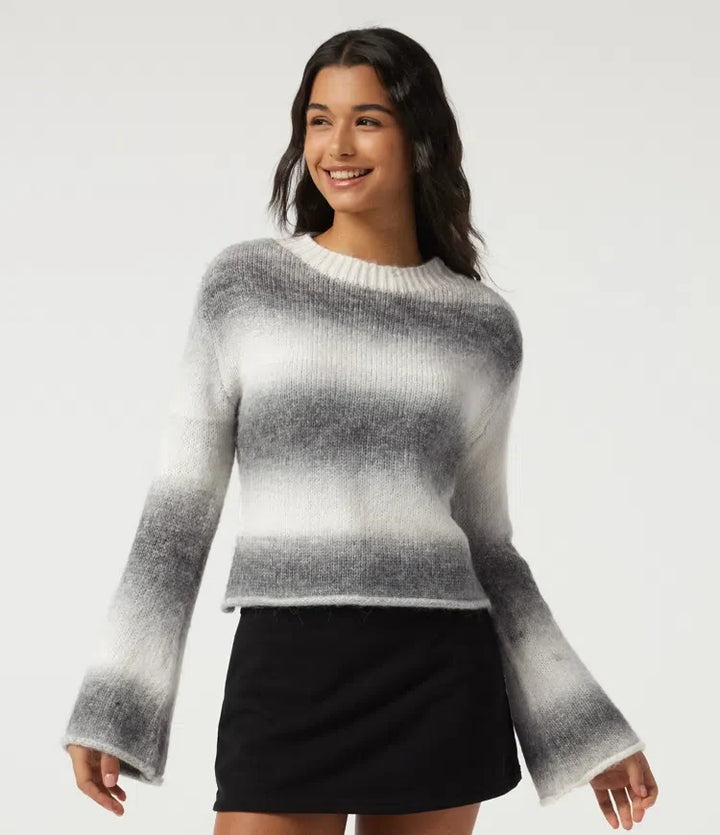 Boat Neck Flounce Long Sleeve Rolled Hem Casual Sweater
