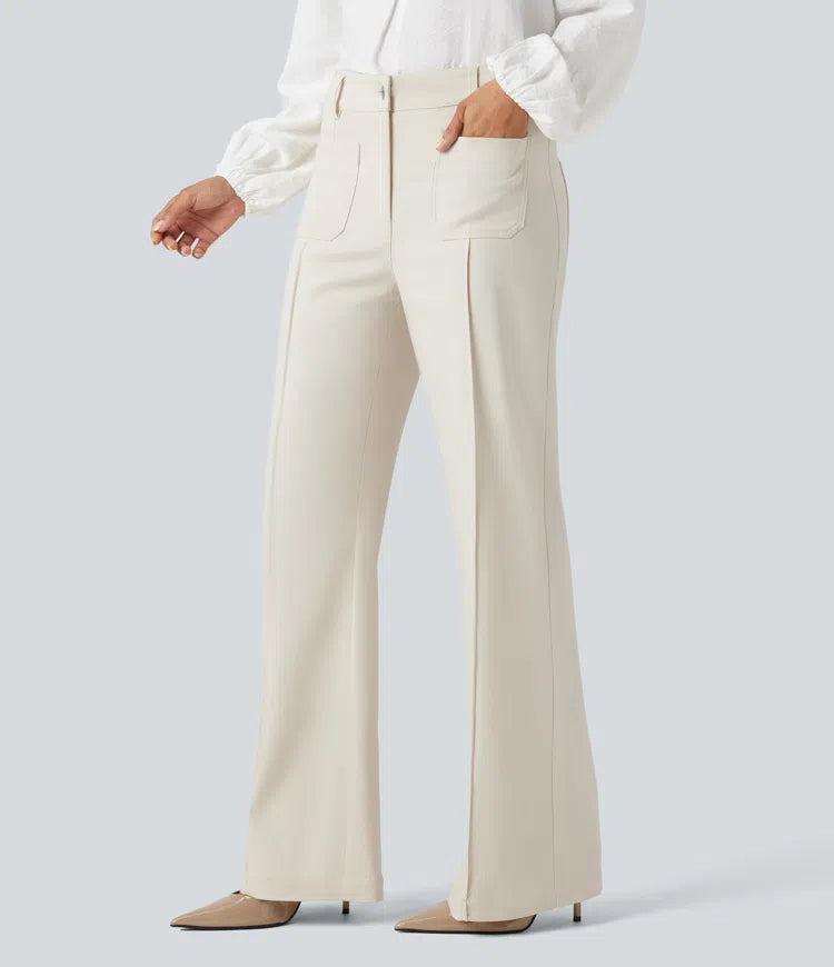 High Waisted Work Flare Pants with Pockets