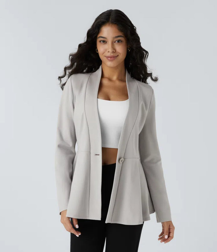 V Neck Single Front Work Peplum Jacket