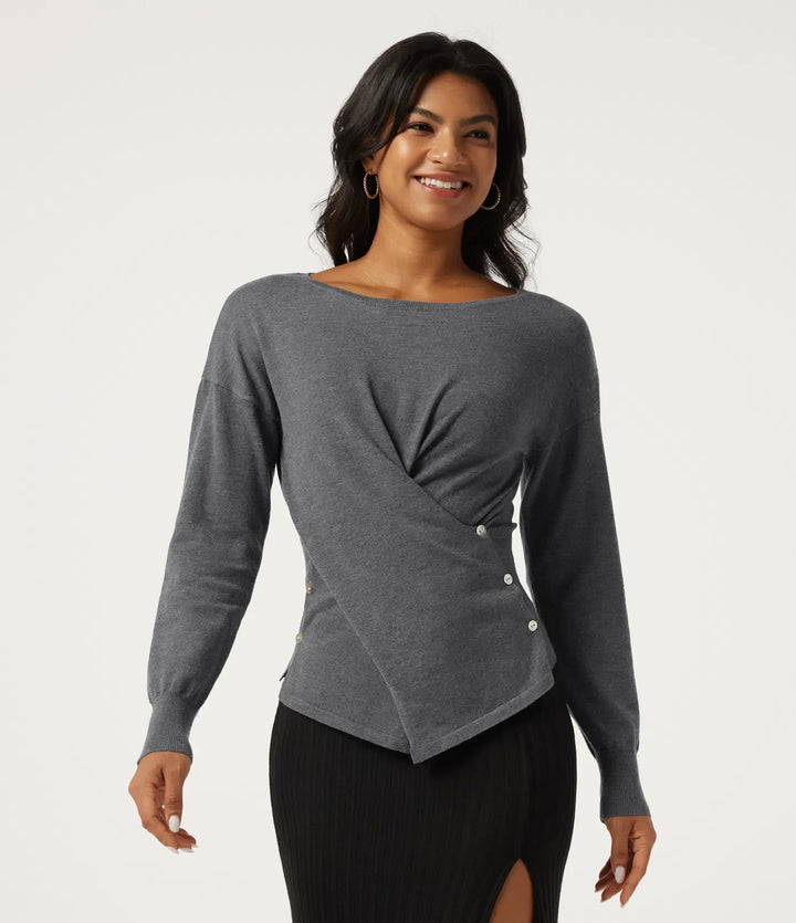 Boat Neck Long Sleeve Asymmetric Casual Sweater