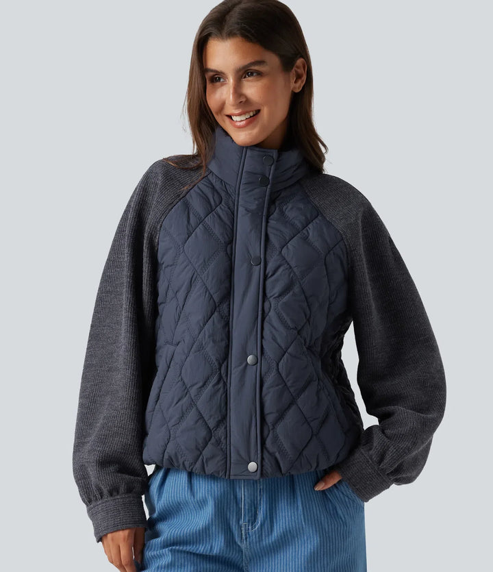 High Neck Long Sleeve Raglan Casual Padded Jacket with Pockets