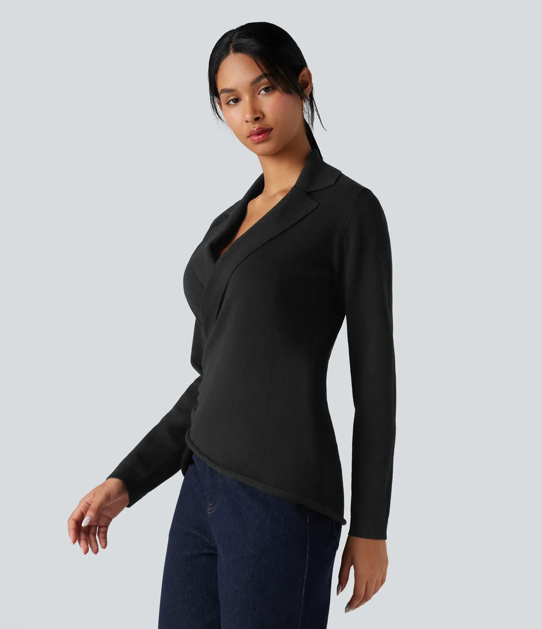 V-neck Long Sleeve Wrap Work Sweater