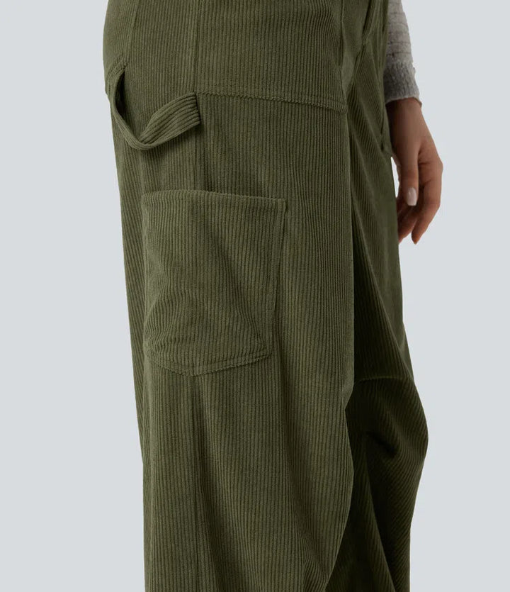 High Waisted Straight Leg Corduroy Casual Pants with Pockets