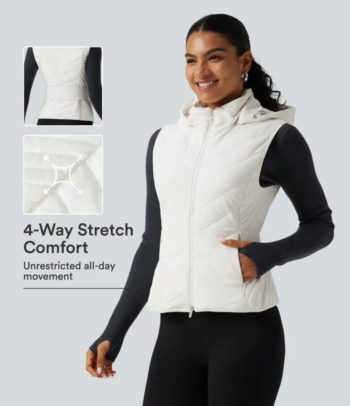 PuffFlex Removable Hood Quilted Casual Padded Vest with Pockets