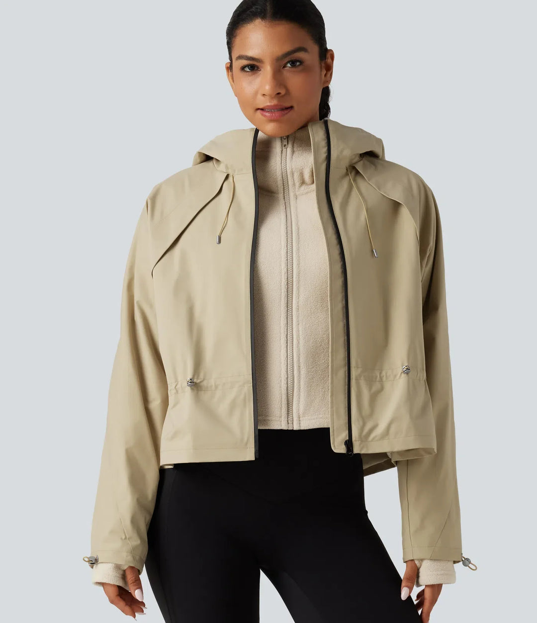 Hooded Long Sleeve 2-Piece Hiking Windbreaker Jacket with Pockets