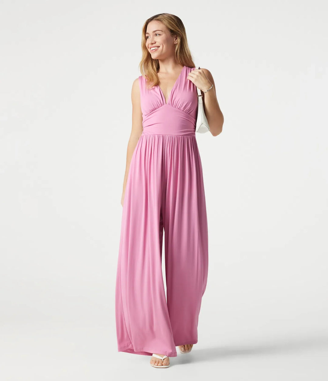 Ribbed V Neck Sleeveless Ruched Built-in Bra Casual Jumpsuit with Pockets-Easy Peezy Edition