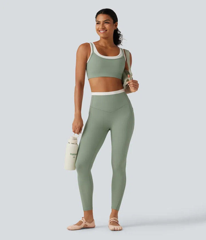 Halara UltraSculpt Medium Support U Neck Built-in Bra Twisted Color Block Yoga Sports Bra