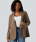 Notched Collar Long Sleeve Suede Casual Blazer with Pockets