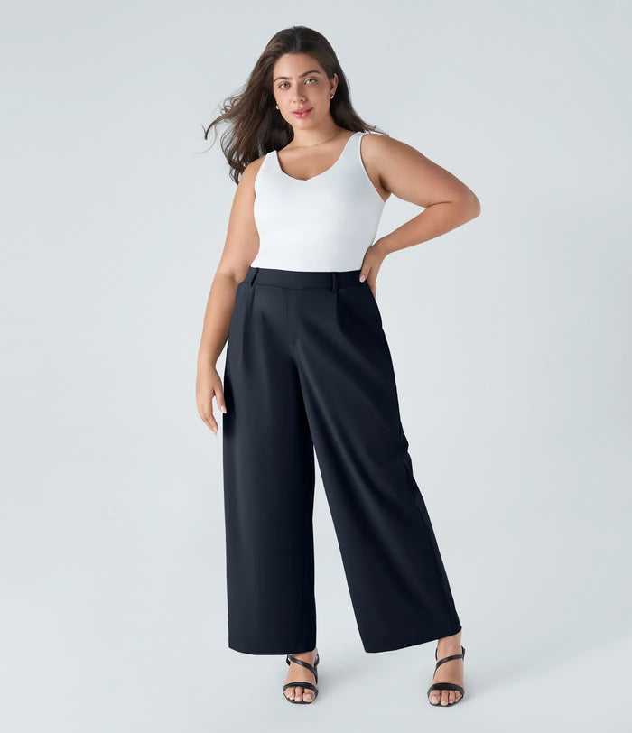 Marlenna Flex DayStretch High Waisted Pocket Straight Leg Work Plus Size Pants
