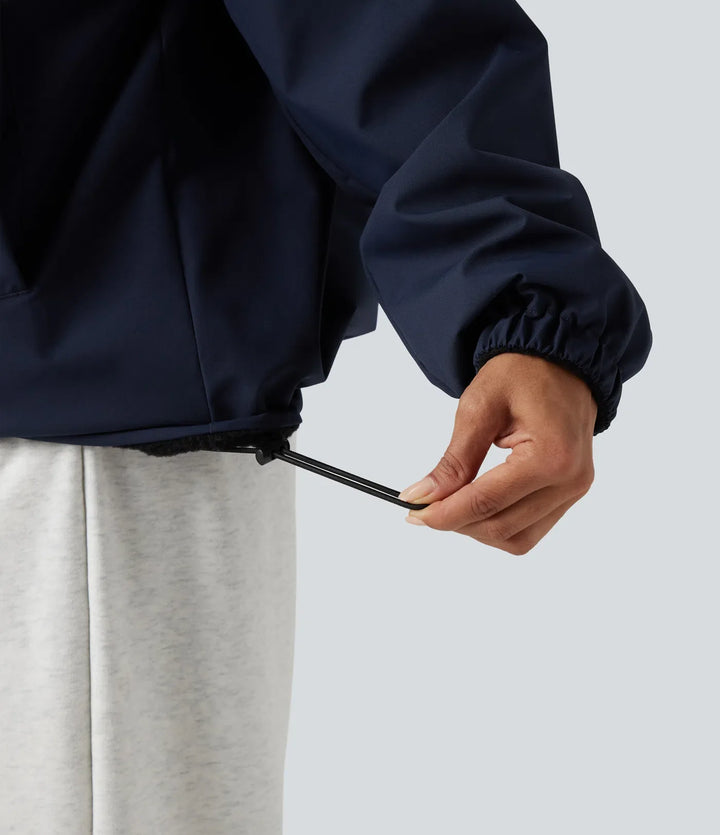Reversible High Neck Long Sleeve Zipper Fleece Hiking Jacket with Pockets (Two Looks in One)