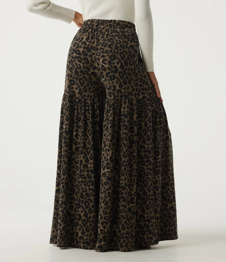 High Waisted Leopard Print Baggy Casual Pants with Pockets