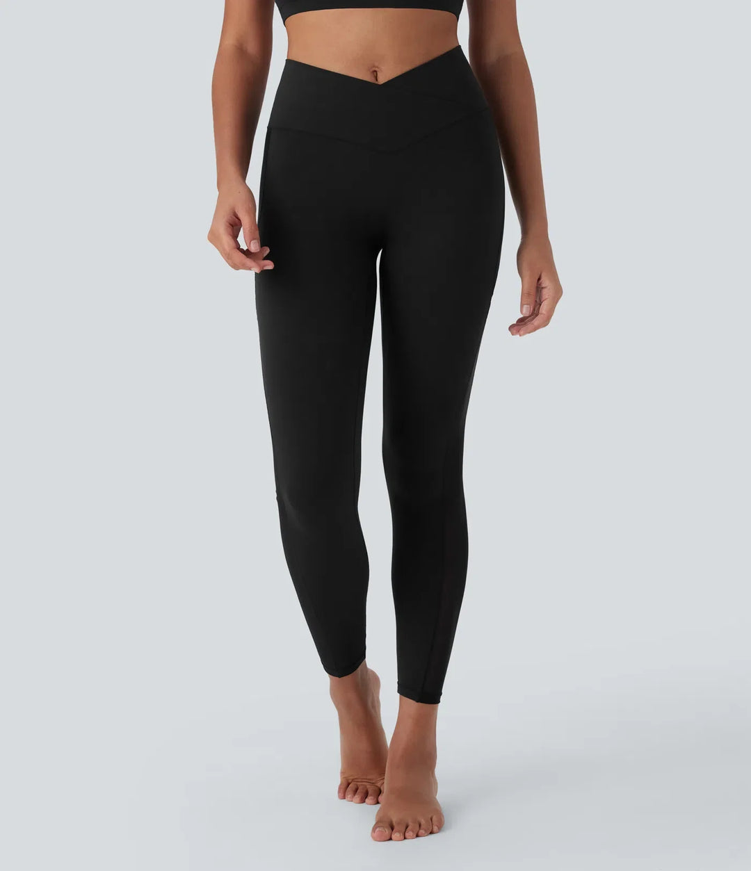 SoftlyZero Crossover High Waisted Contrast Mesh Yoga Leggings with Pocket