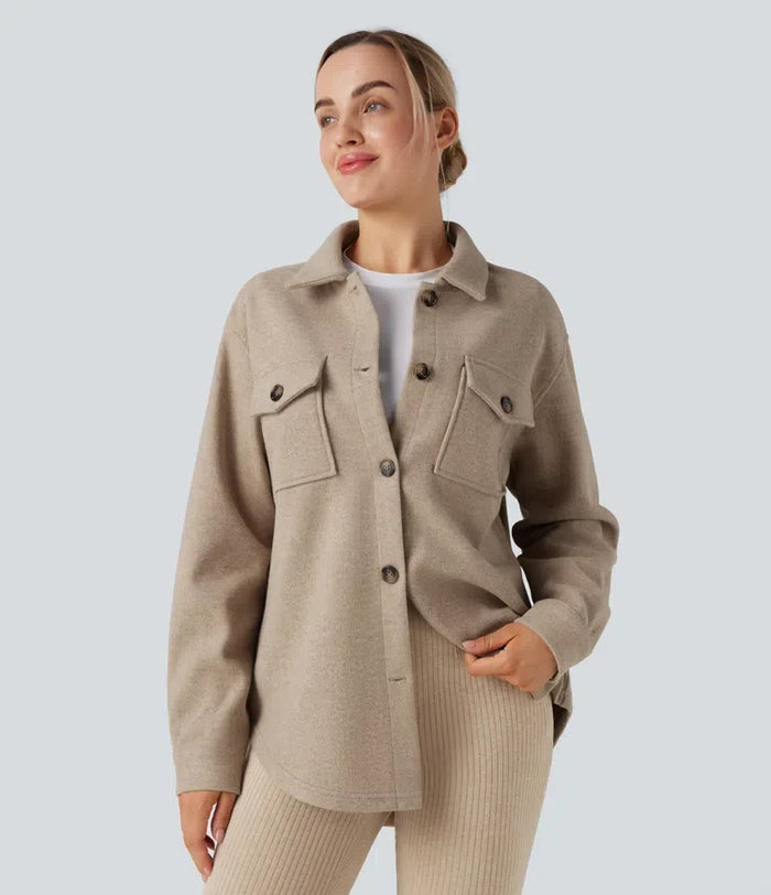Long Sleeve Fleece Casual Jacket with Pockets