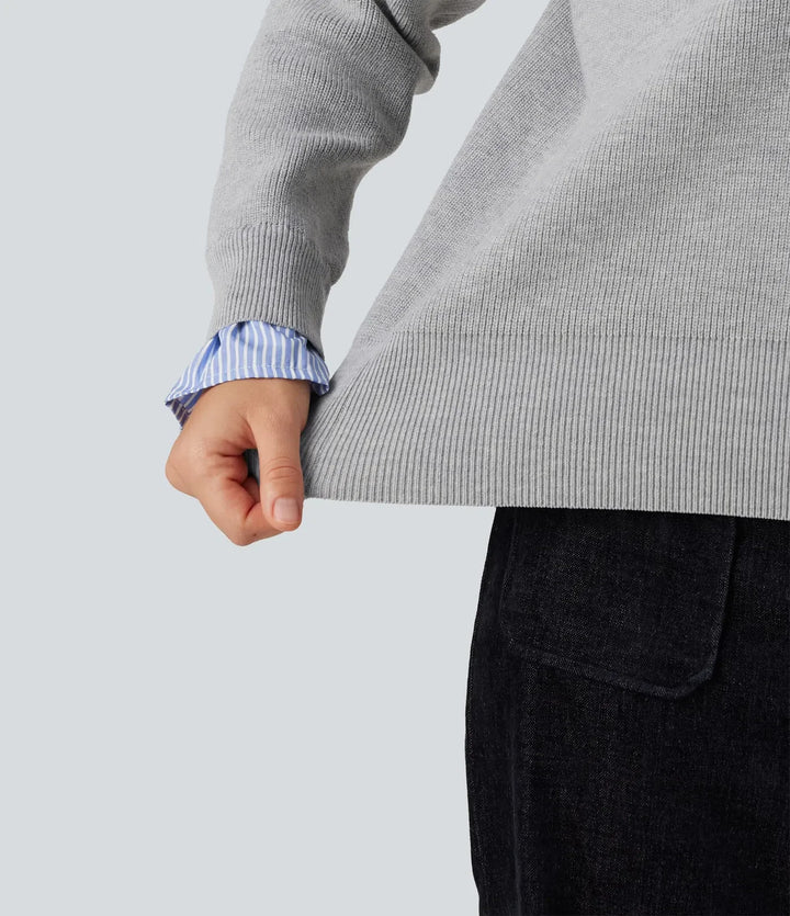Collared V Neck Long Sleeve 2-in-1 Work Sweater
