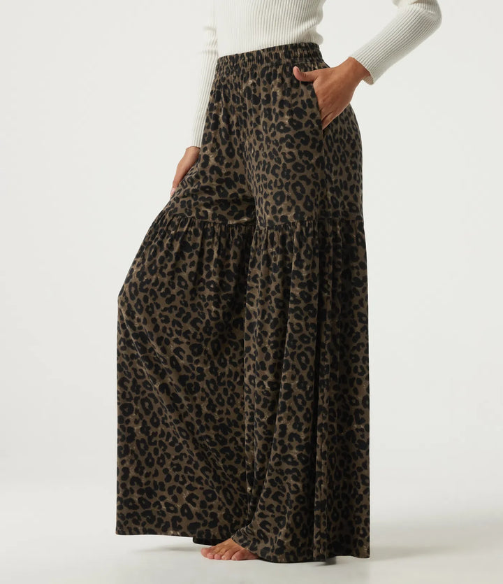 High Waisted Leopard Print Baggy Casual Pants with Pockets