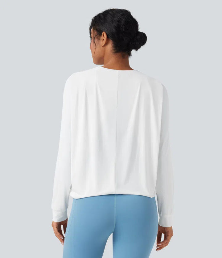 Round Neck Long Sleeve Ruched Yoga Sports Top-UPF50+