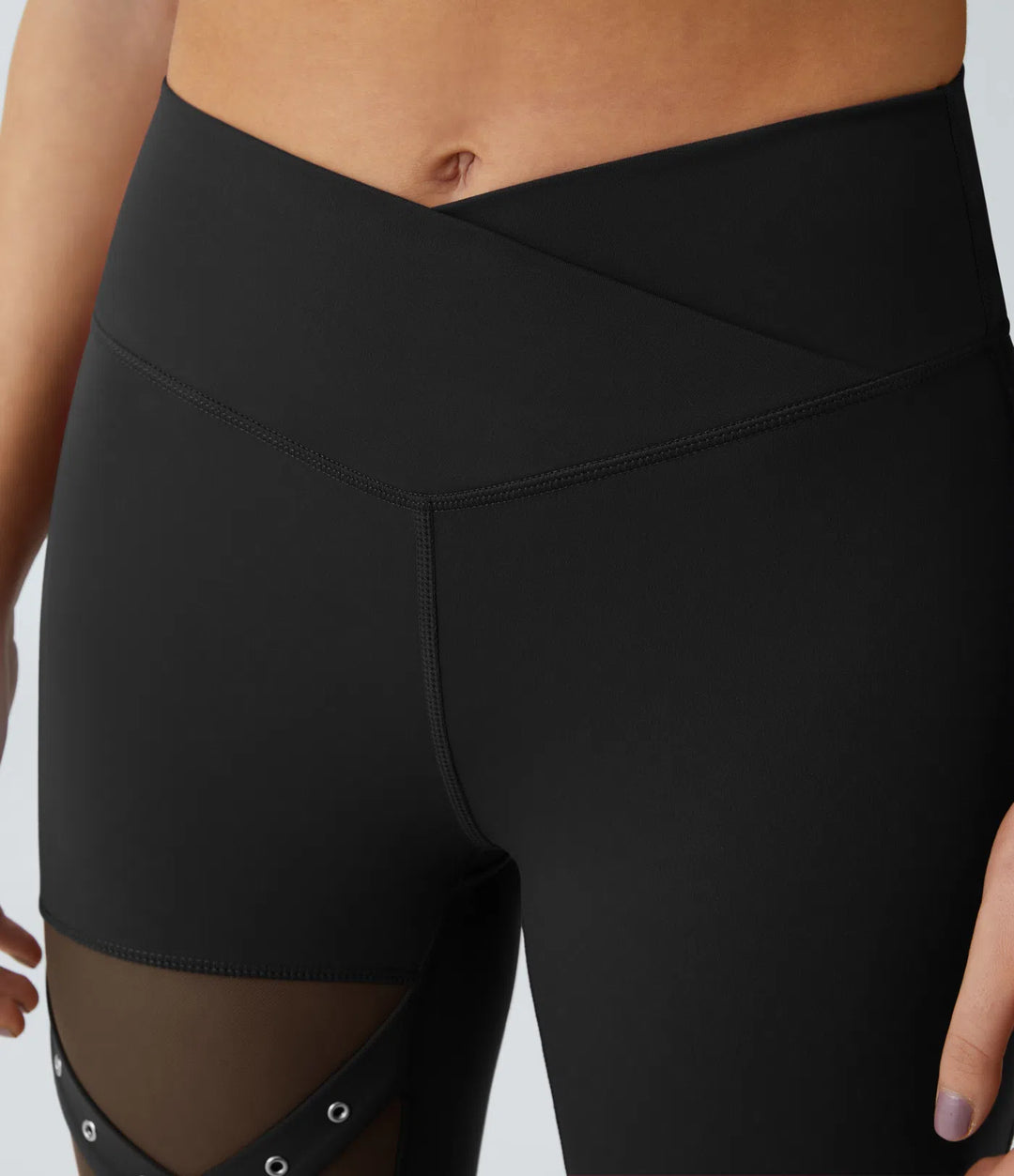 DayStretch High Waisted Crossover Contrast Mesh Decorative Buckle Yoga Leggings